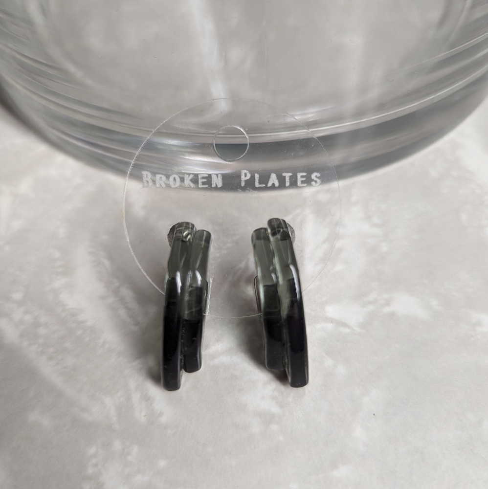 Black glass geometric pierced earrings from Broken Plates